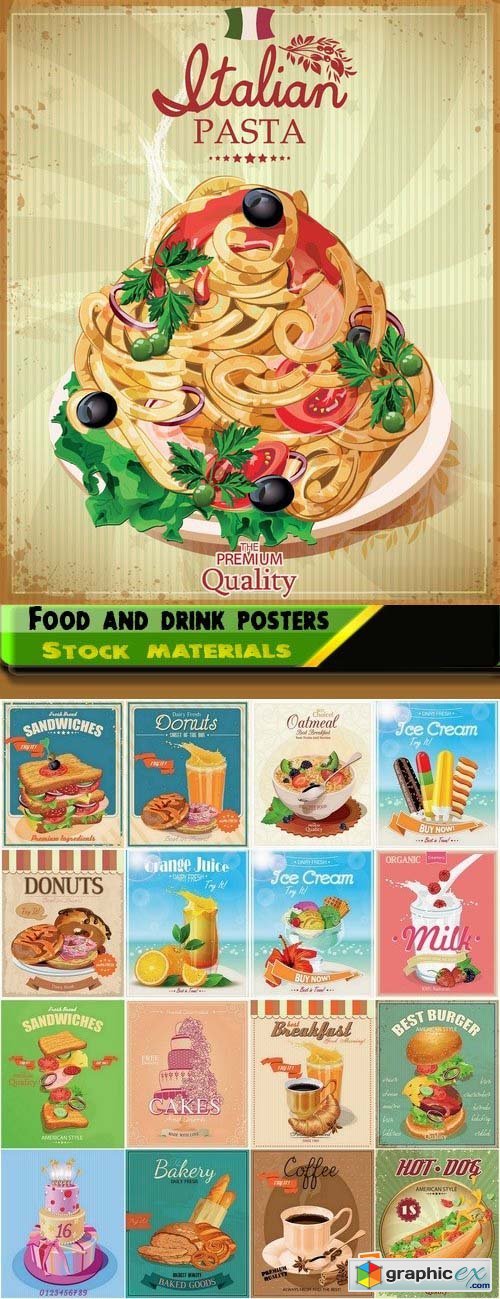 Retro posters with food and drink vector elements 25xEPS