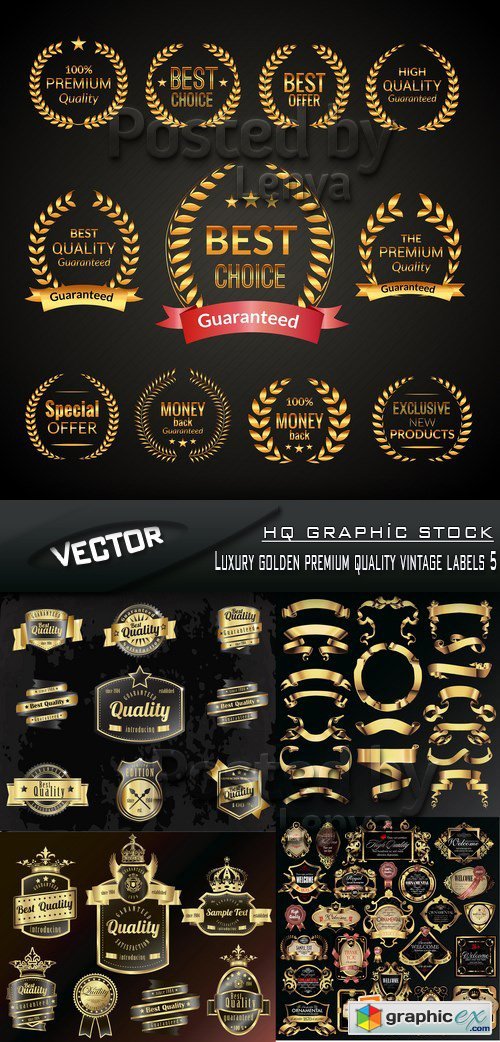 Stock Vector - Luxury golden premium quality vintage labels 5