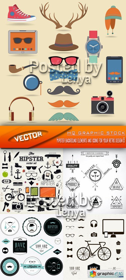 Stock Vector - Hipster backround elements and icons for your retro design 8