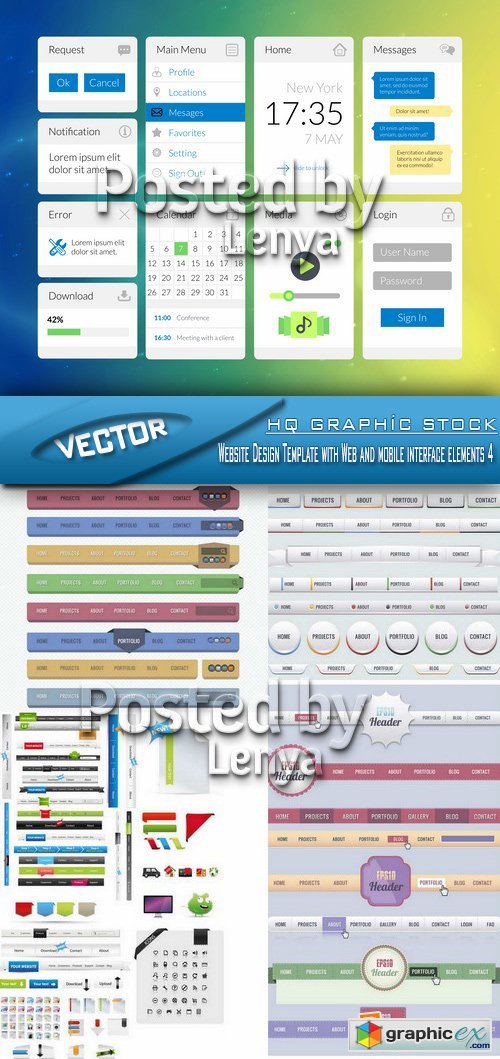 Stock Vector - Website Design Template with Web and mobile interface elements 4