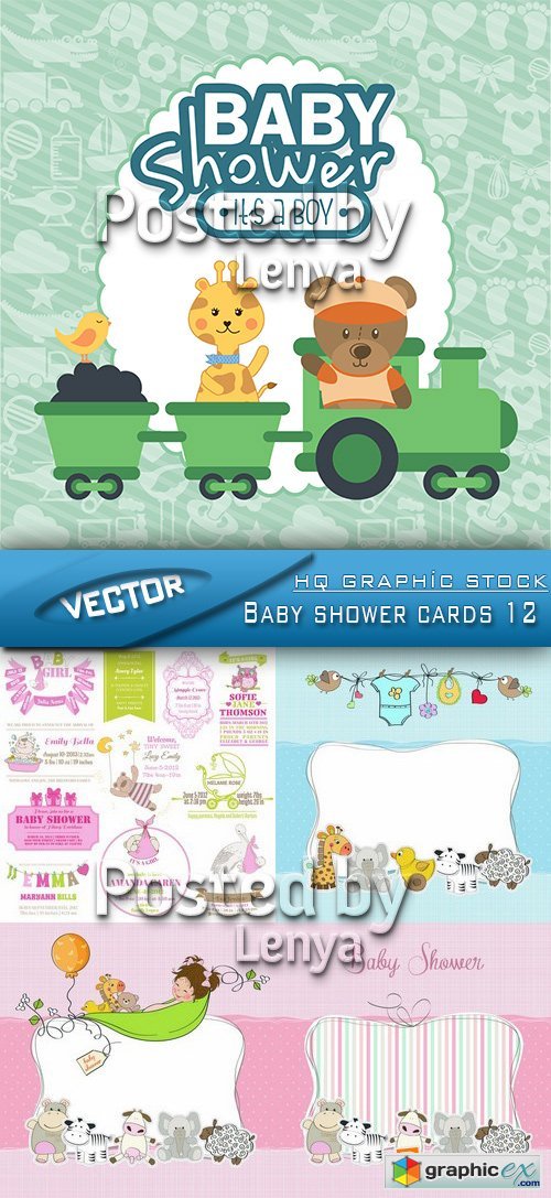 Stock Vector - Baby shower cards 12