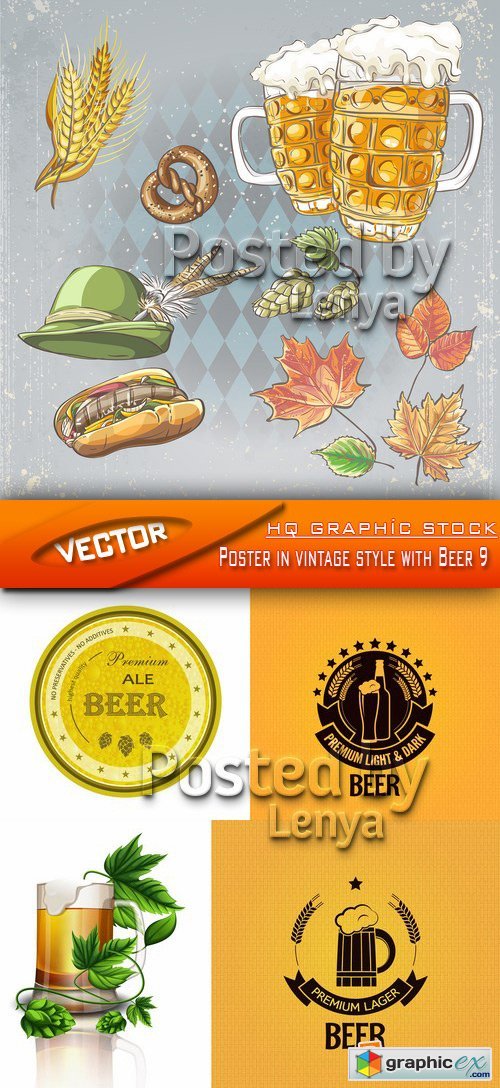 Stock Vector - Poster in vintage style with Beer 9