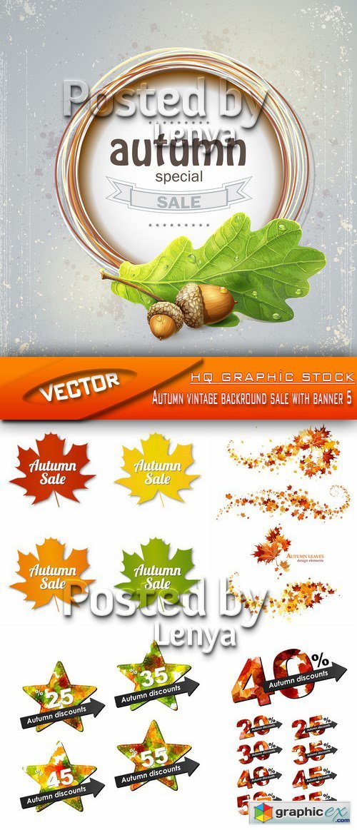 Stock Vector - Autumn vintage backround sale with banner 5