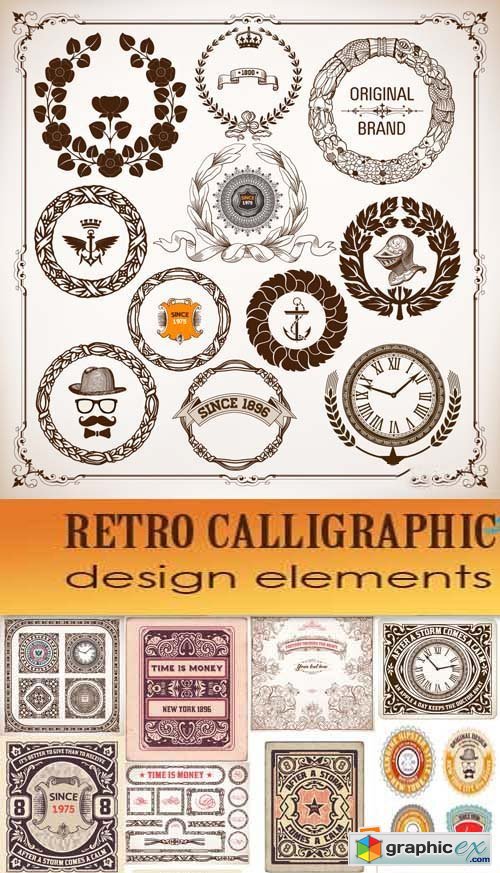 Retro calligraphic design elements, 25xEPS