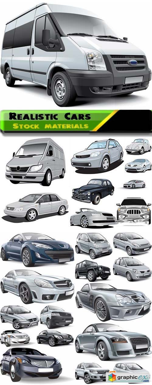 Different realistic Cars in vector from stock 25xEPS