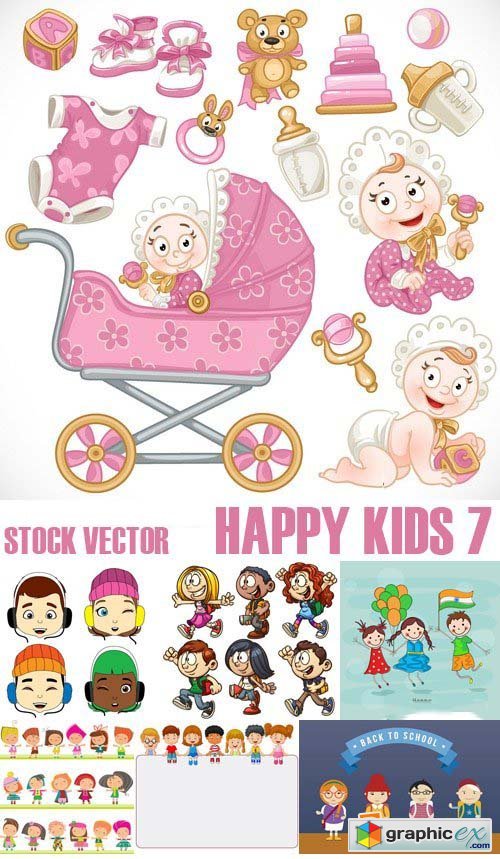 Stock Vectors - Happy kids 7, 25xEPS