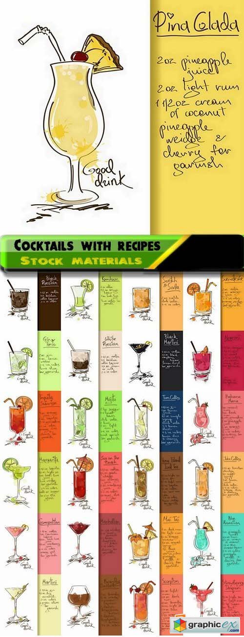 Different Cocktails with recipes in vector from stock 25xEPS