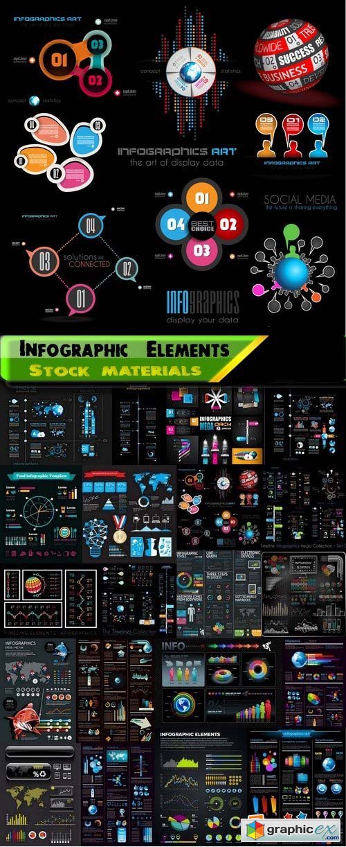 Infographic Elements on black big set 79 25xEPS