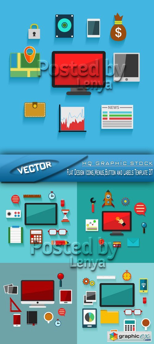 Stock Vector - Flat Design Icons,Menus,Button and Labels Template 37