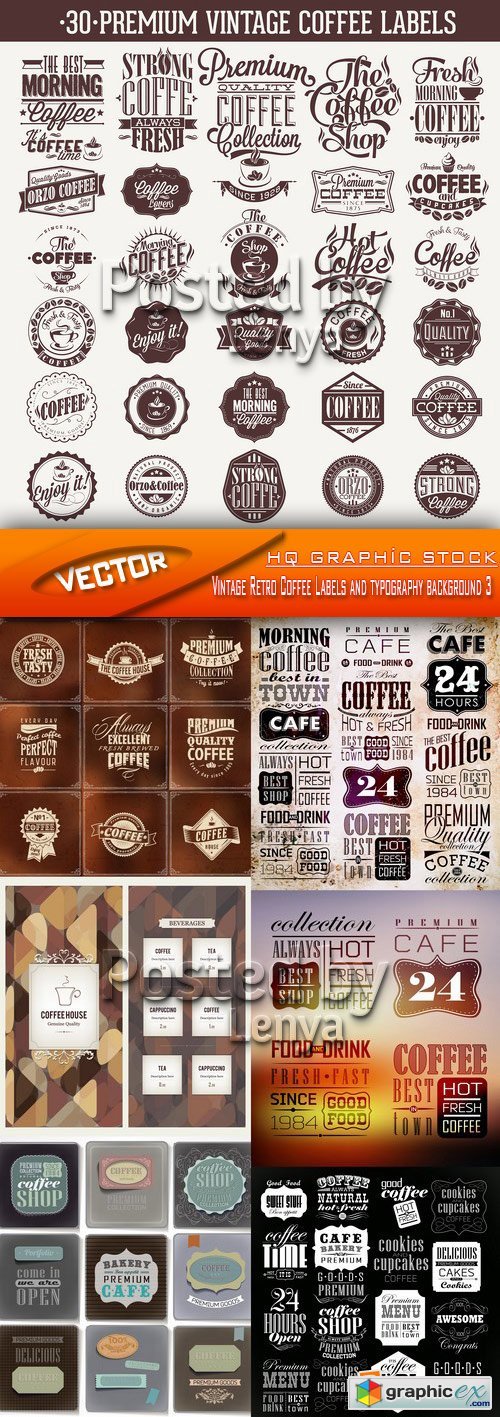 Stock Vector - Vintage Retro Coffee Labels and typography background 3