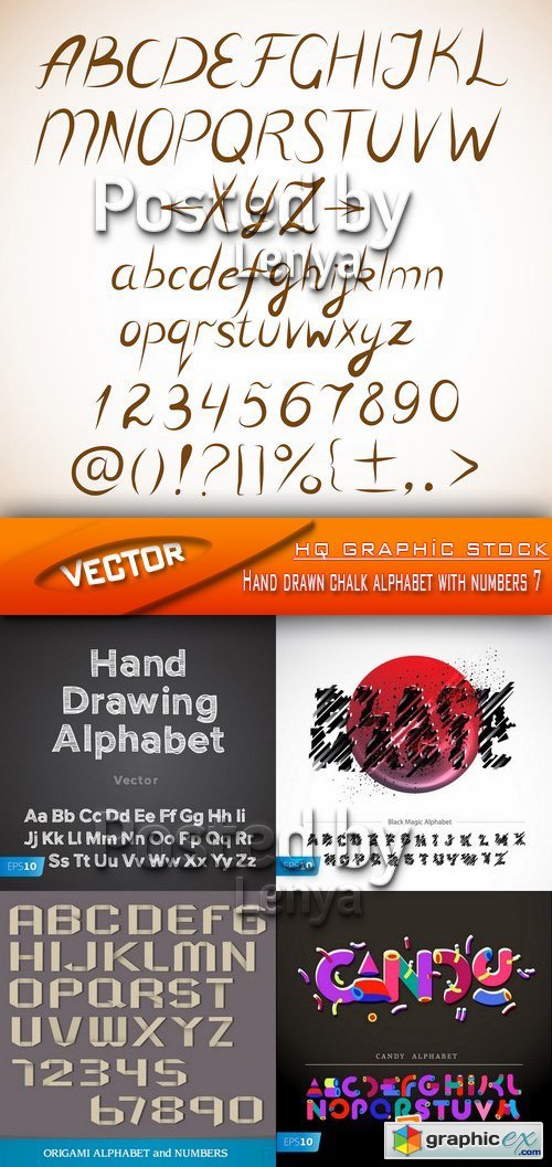Stock Vector - Hand drawn chalk alphabet with numbers 7
