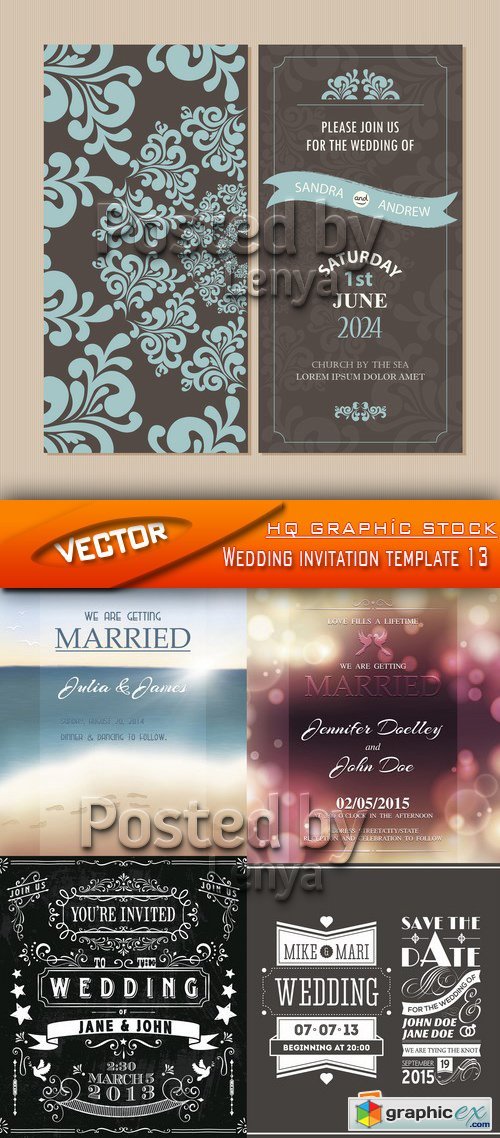 Stock Vector - Wedding invitation template 13