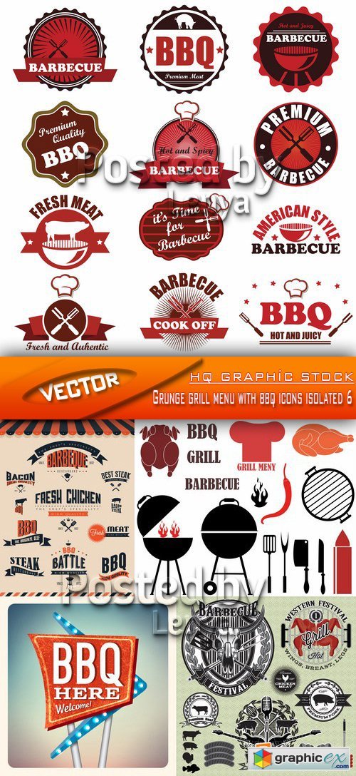 Grunge grill menu with bbq icons isolated 6