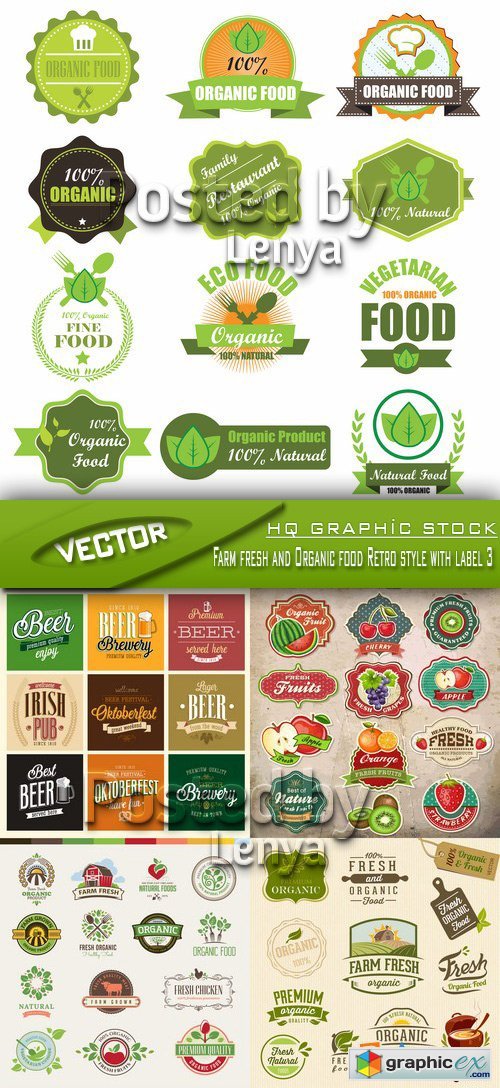 Stock Vector - Farm fresh and Organic food Retro style with label 3