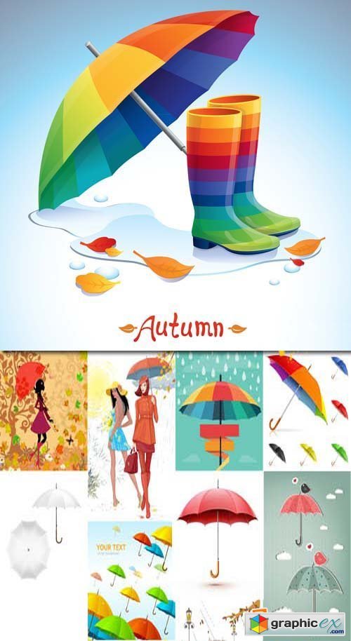 Umbrella Autumn colourful vector illustration, 25xEPS