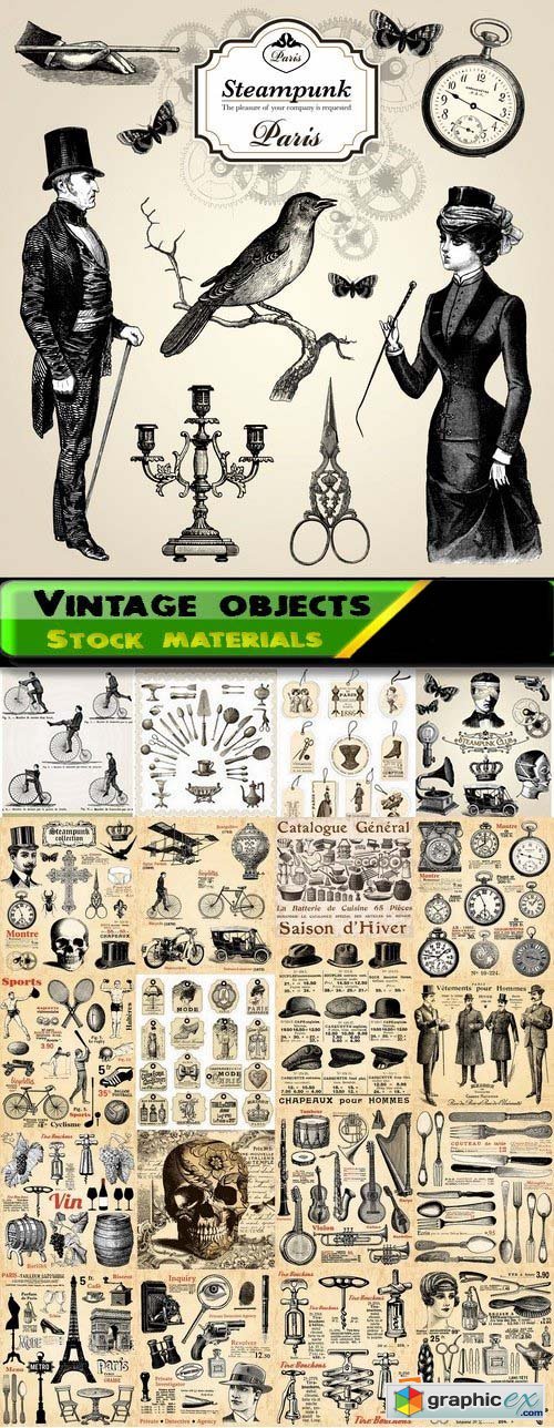 Vintage objects and elements pen painting 25xAi