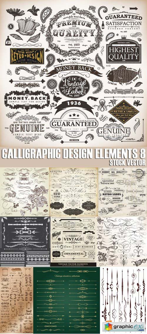 Stock Vectors - Calligraphic Design Elements 8, 25xEPS