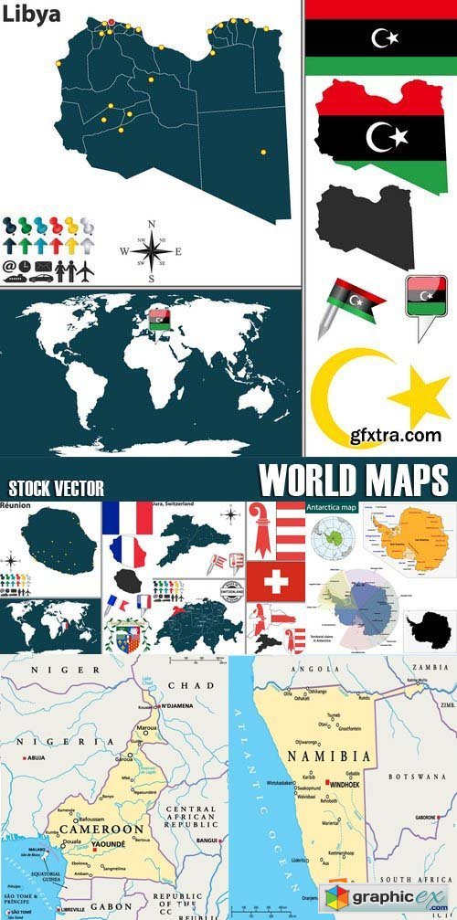 Stock Vectors - World maps, 25xEPS