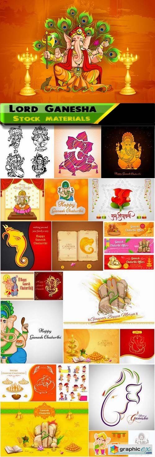 Lord Ganesha Illustration and backgrounds for Ganesh Chaturthi 25xEPS
