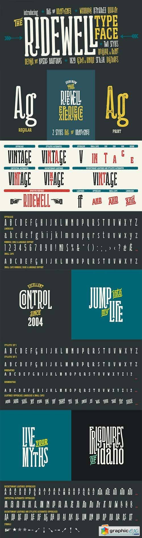 Ridewell Font Family - 2 Fonts 75$