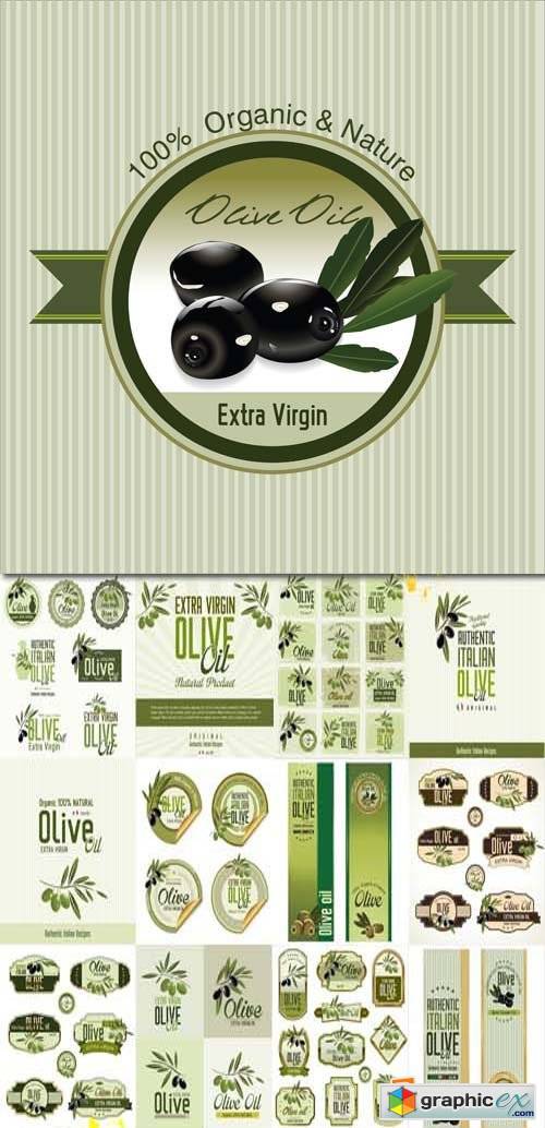 Olive backgrounds, banners and labels collection, 27xEPS