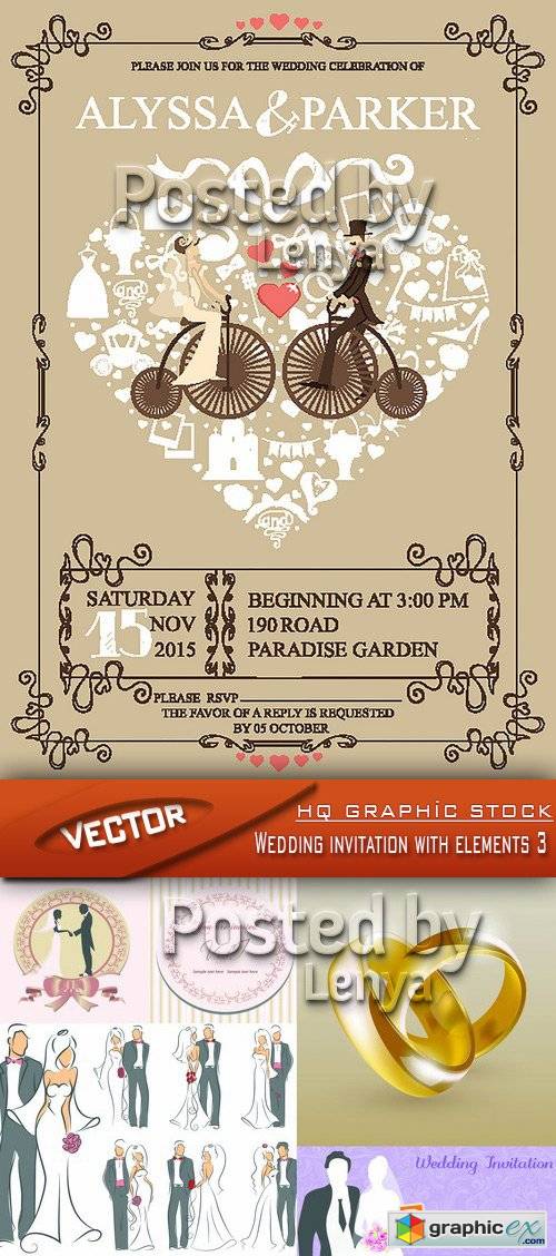 Stock Vector - Wedding invitation with elements 3
