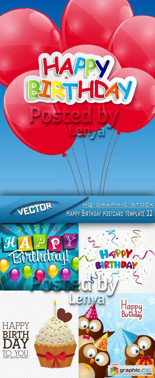 Stock Vector - Happy Birthday postcard template 32