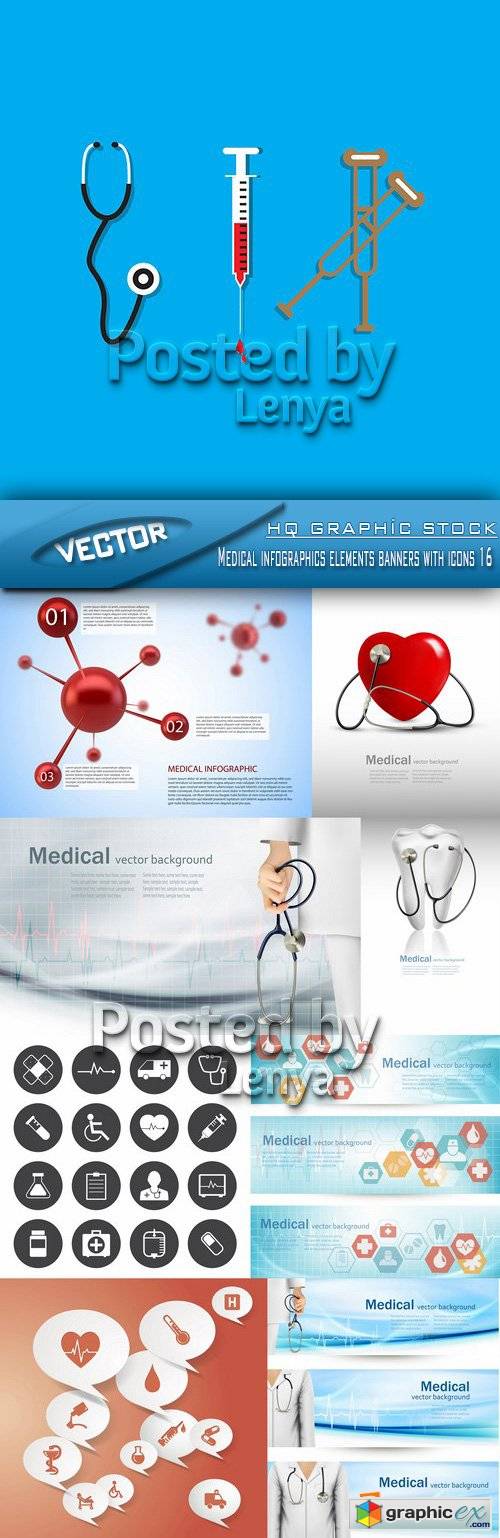 Stock Vector - Medical infographics elements banners with icons 16