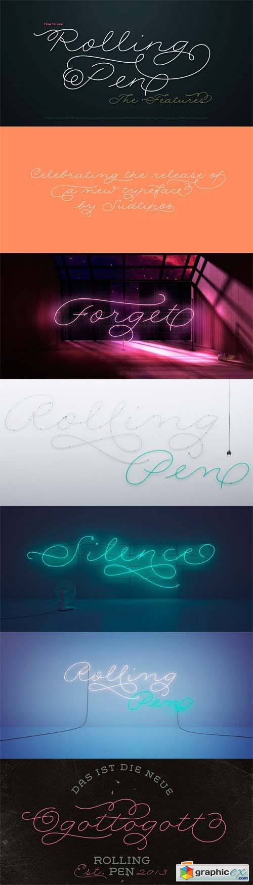 Rolling Pen Font Family - 5 Fonts for $215