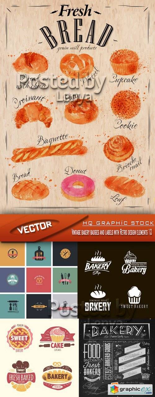Stock Vector - Vintage bakery badges and labels with Retro design elements 12