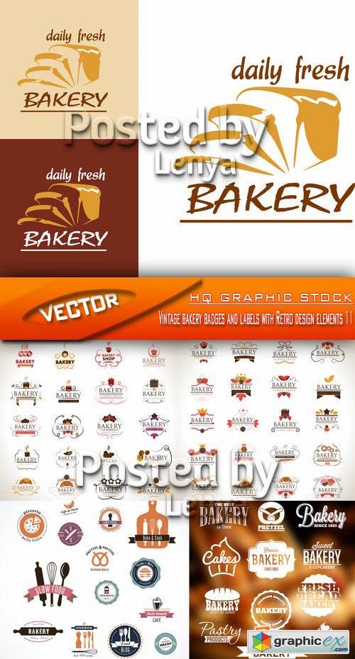 Stock Vector - Vintage bakery badges and labels with Retro design elements 11