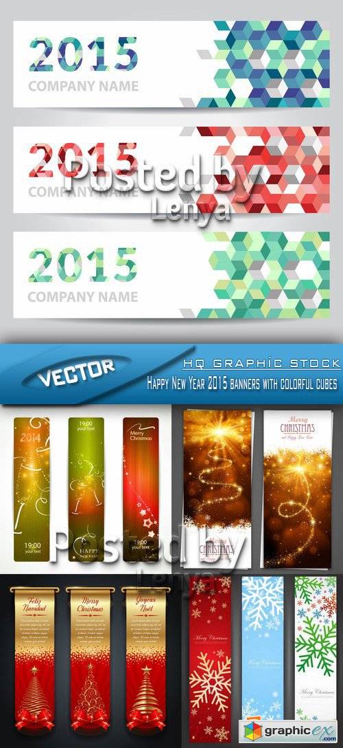 Stock Vector - Happy New Year 2015 banners with colorful cubes