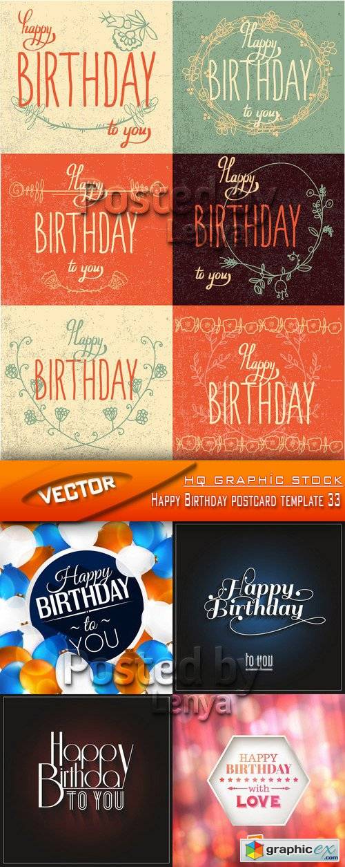 Stock Vector - Happy Birthday postcard template 33