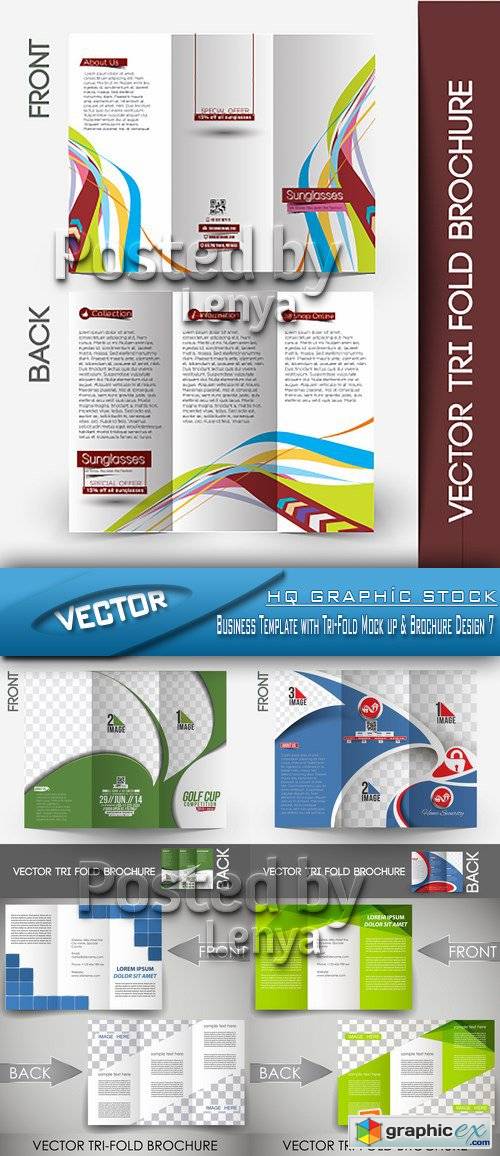 Stock Vector - Business Template with Tri-Fold Mock up & Brochure Design 7