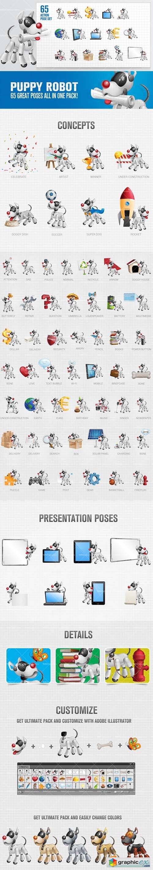 Puppy Robot Cartoon Character Set