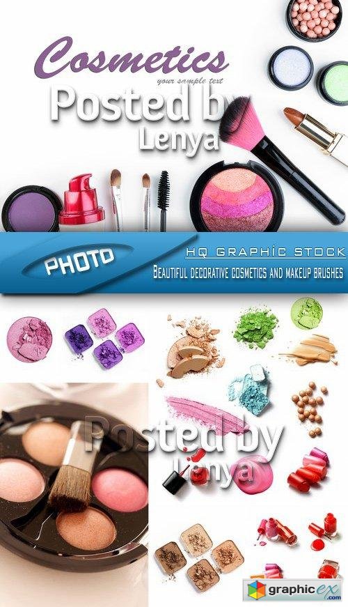 Stock Photo - Beautiful decorative cosmetics and makeup brushes
