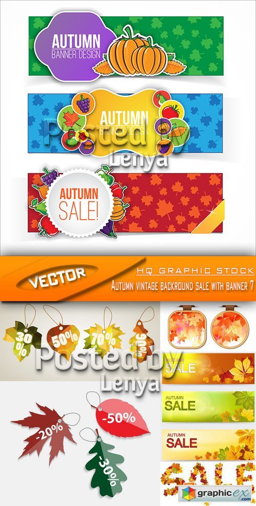 Stock Vector - Autumn vintage backround sale with banner 7
