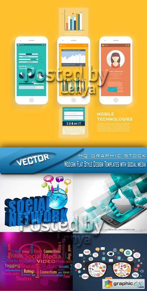 Stock Vector - Modern Flat Style Design Templates with social media