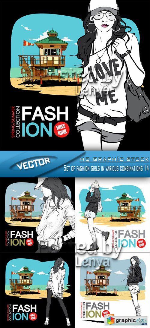 Stock Vector - Set of fashion girls in various combinations 14