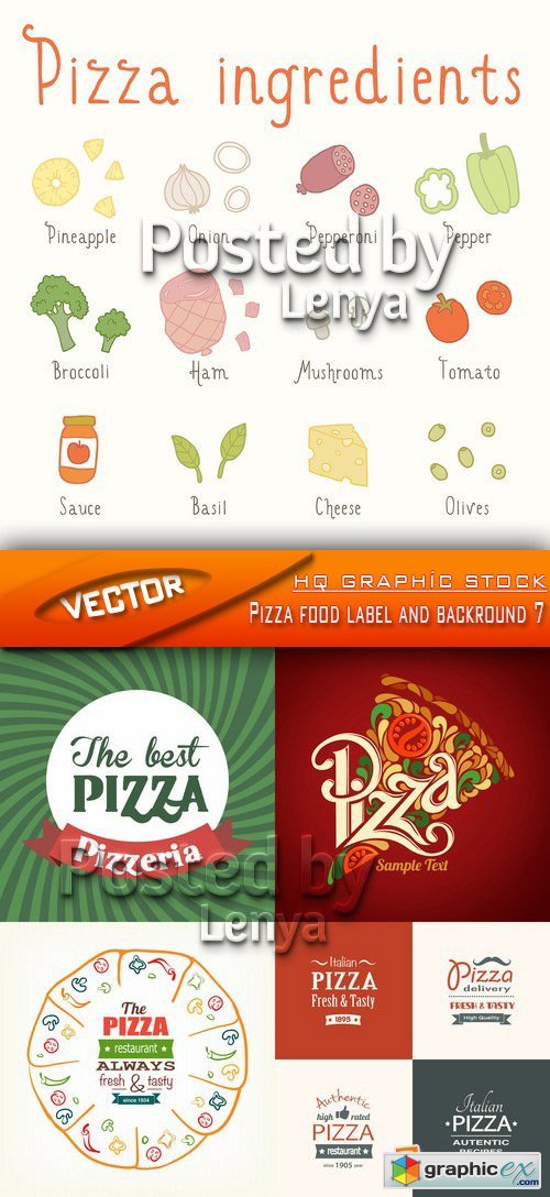 Stock Vector - Pizza food label and backround 7