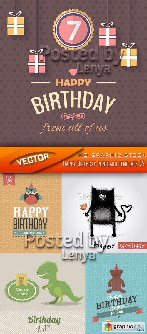 Stock Vector - Happy Birthday postcard template 39