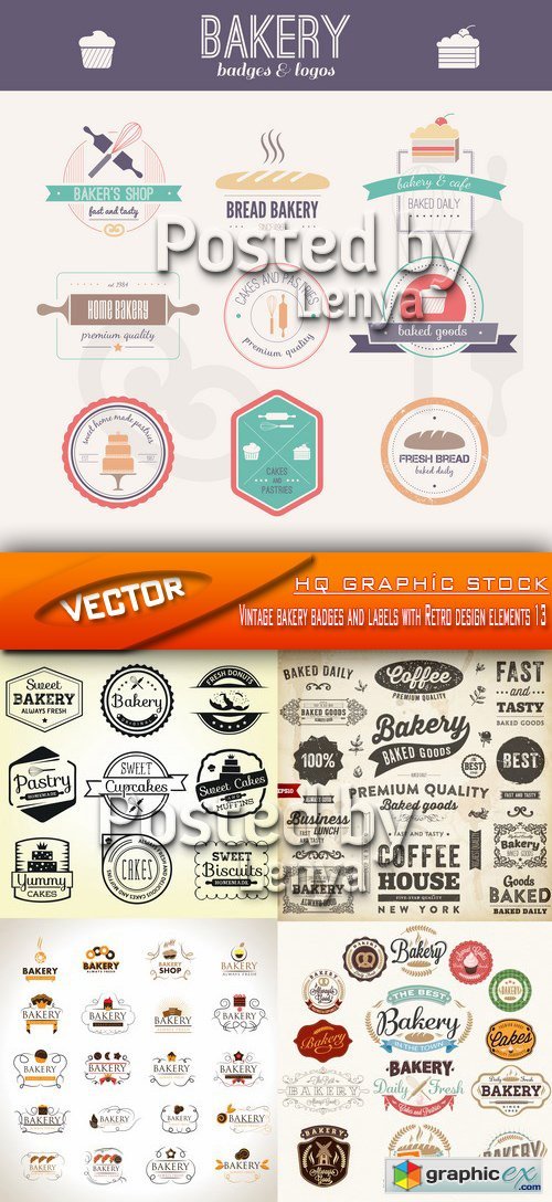 Stock Vector - Vintage bakery badges and labels with Retro design elements 13