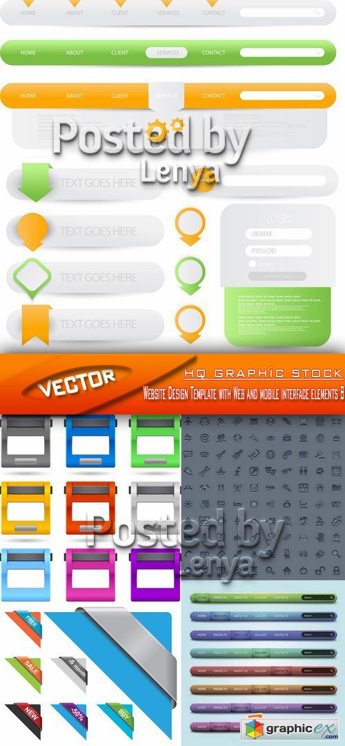 Stock Vector - Website Design Template with Web and mobile interface elements 8