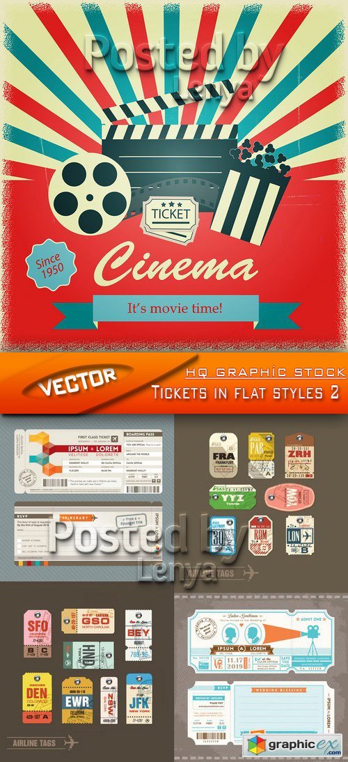 Stock Vector - Tickets in flat styles 2