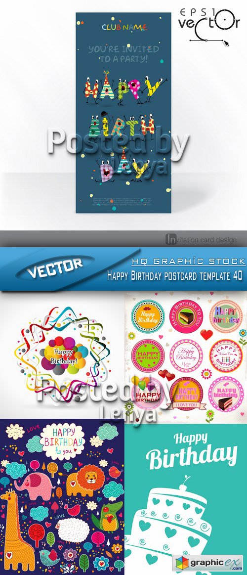 Stock Vector - Happy Birthday postcard template 40