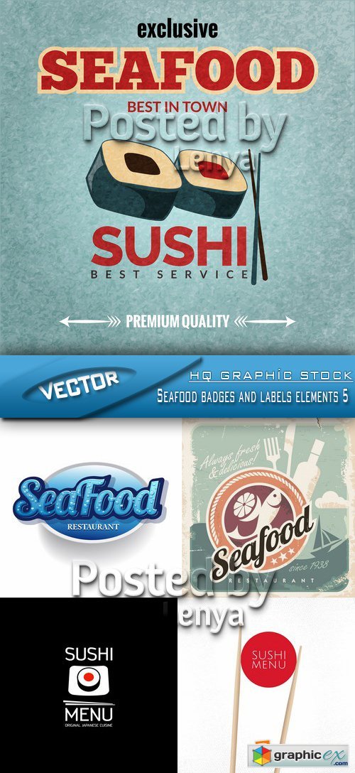 Stock Vector - Seafood badges and labels elements 5