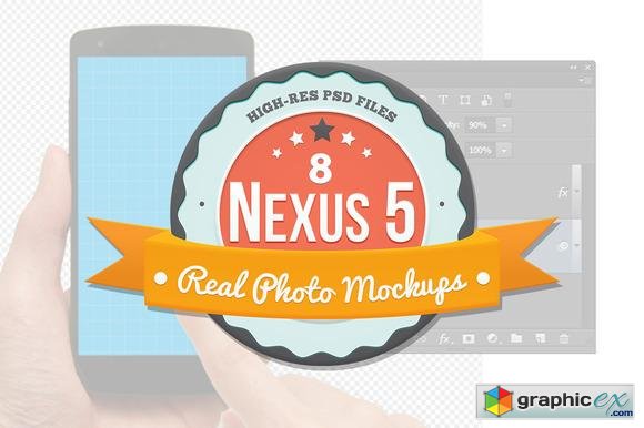 8 Nexus 5 Mockups for Photoshop - Creativemarket 37641