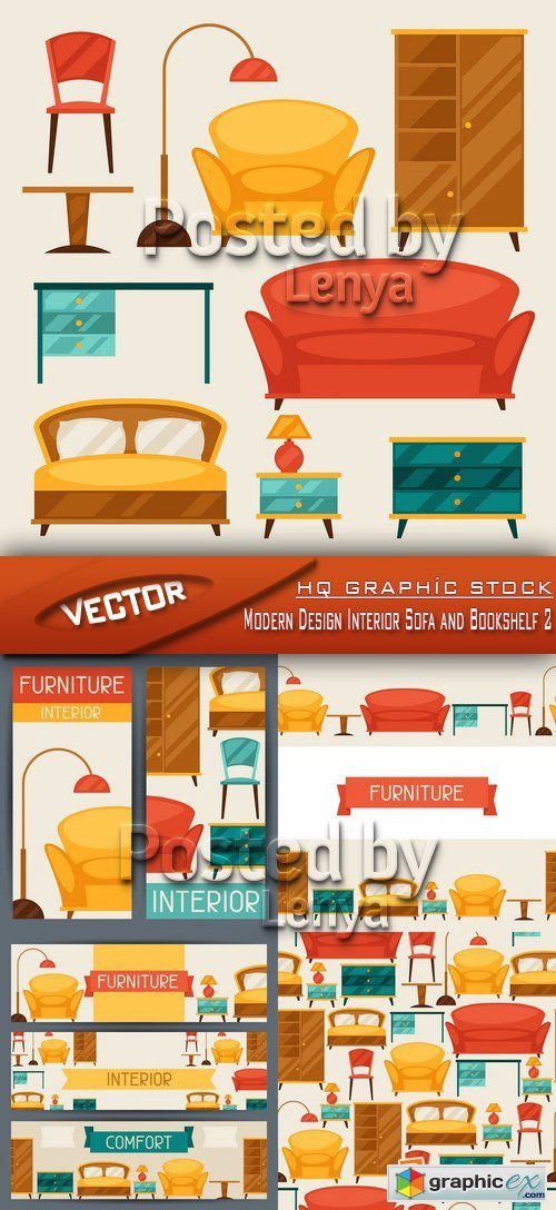 Stock Vector - Modern Design Interior Sofa and Bookshelf 2