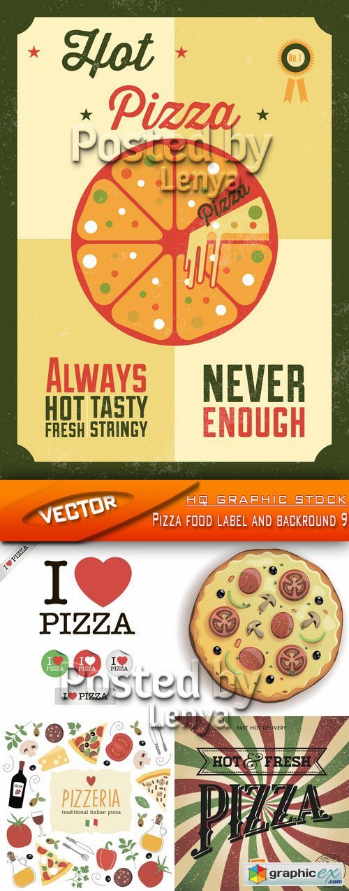 Stock Vector - Pizza food label and backround 9