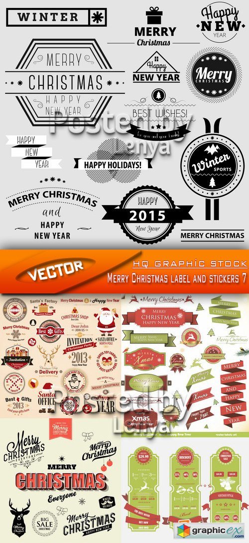 Stock Vector - Merry Christmas label and stickers 7
